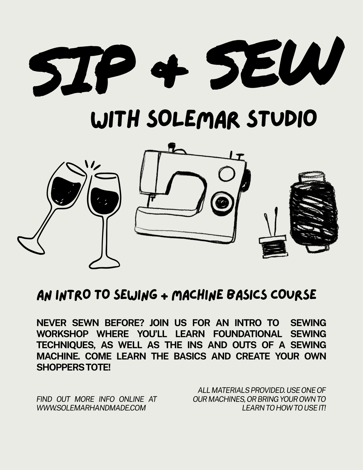 TUES September 1: SIP + SEW: TOTE BAG WORKSHOP