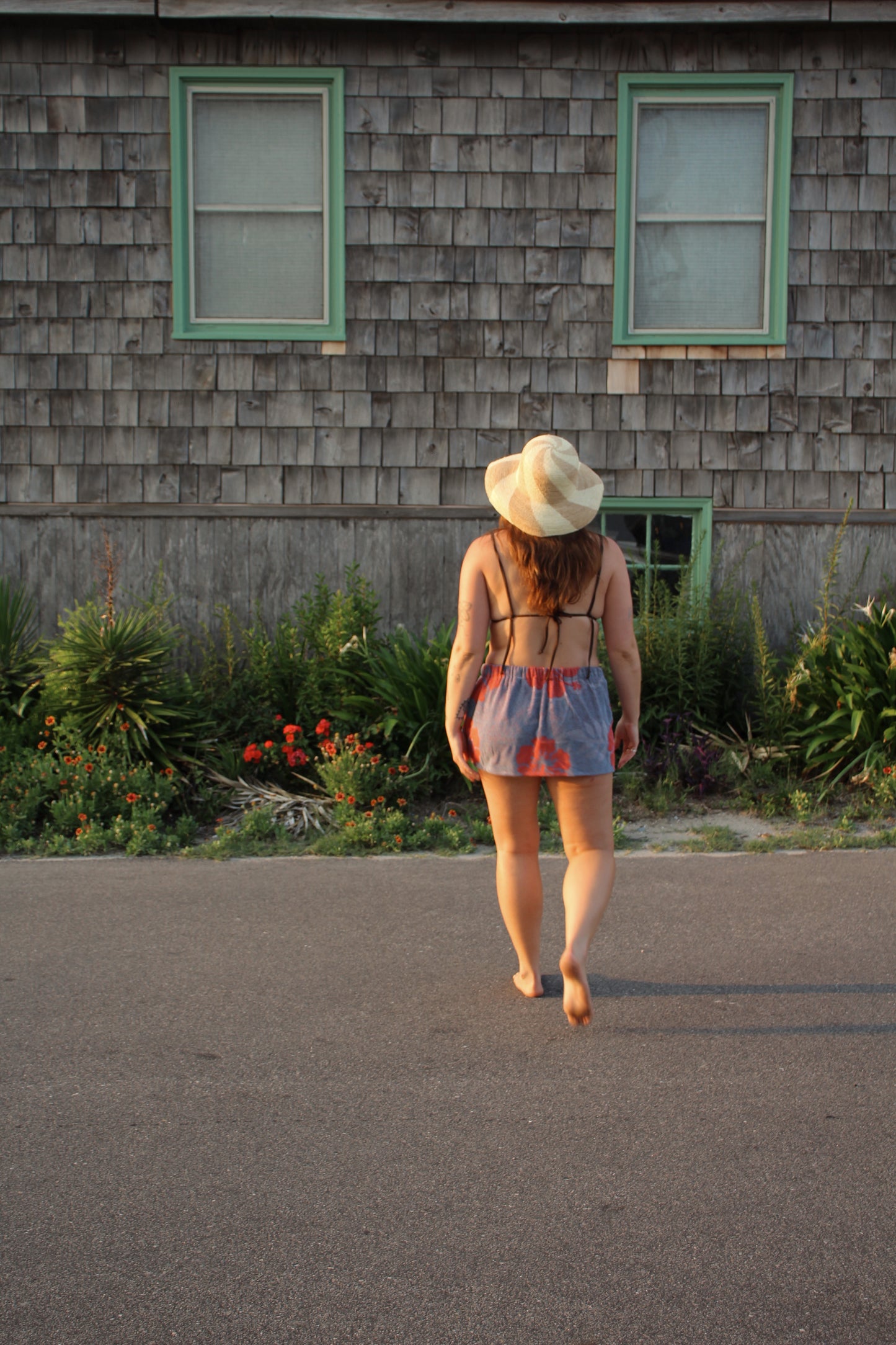Towel Skirt in Blue + Red Hibiscus