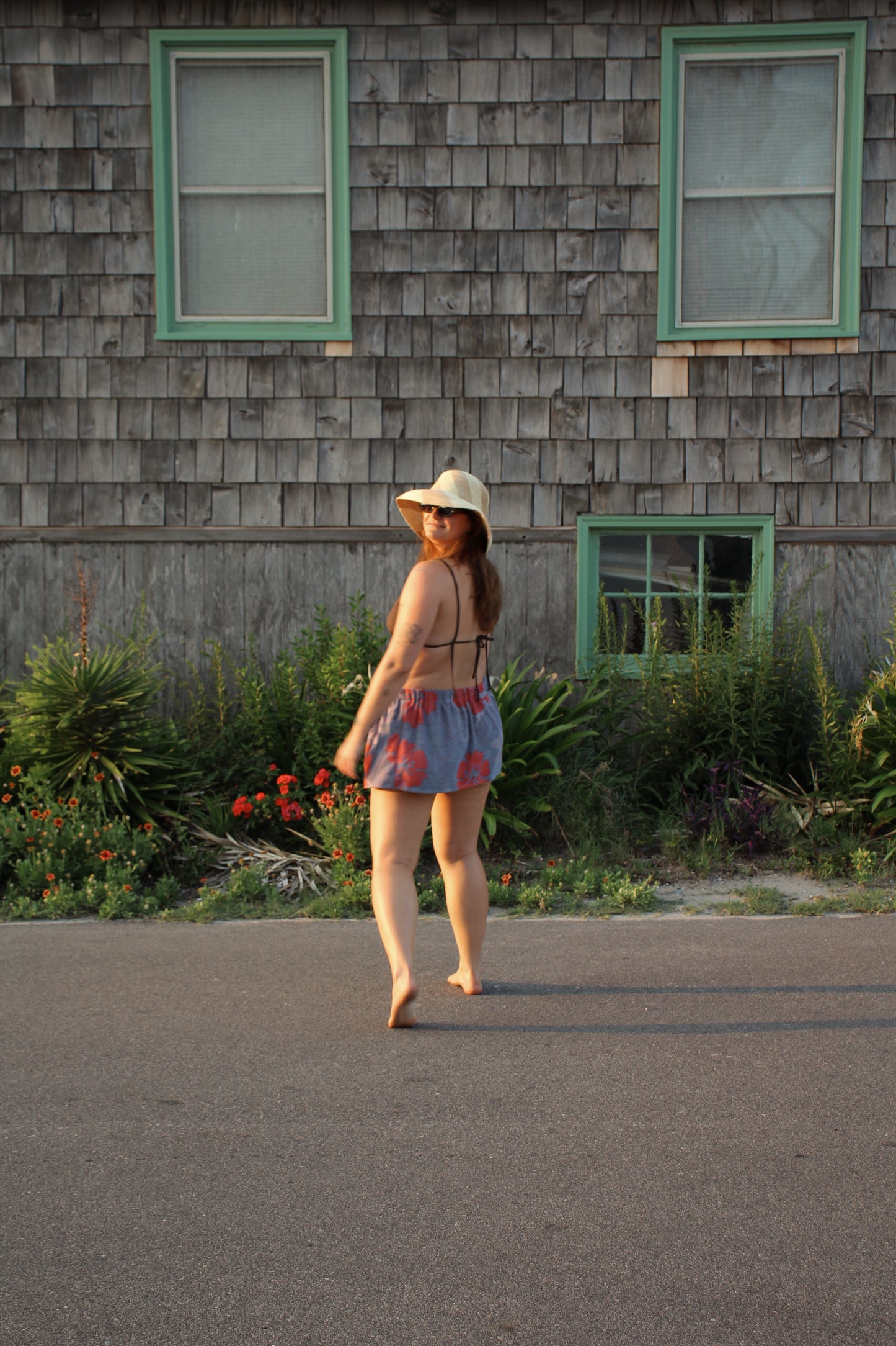 Towel Skirt in Blue + Red Hibiscus
