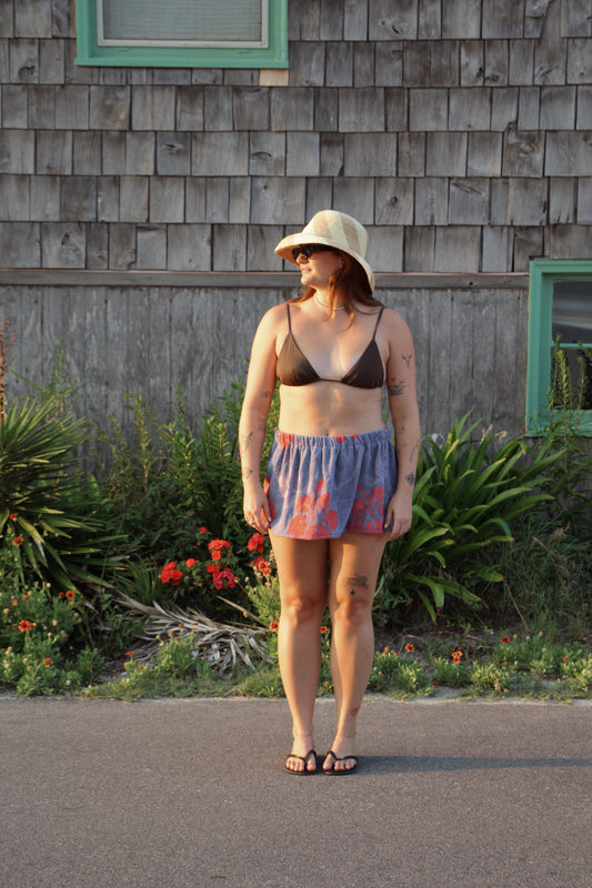 Towel Skirt in Blue + Red Hibiscus